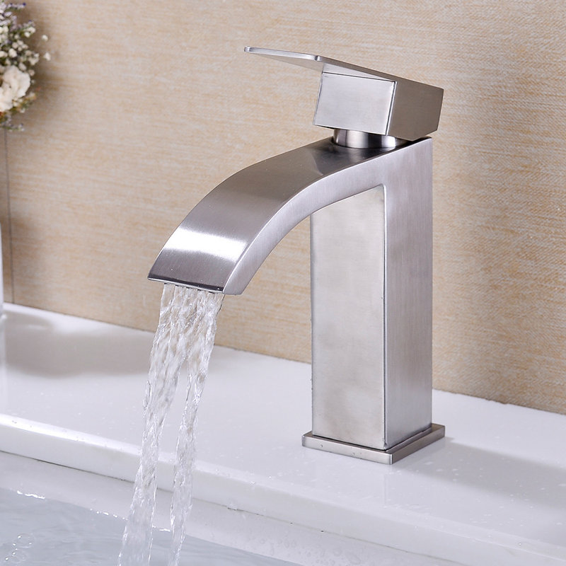 Robinet de lavabo monotrou Bathroon avec bonde escamotable, Nickel brossé