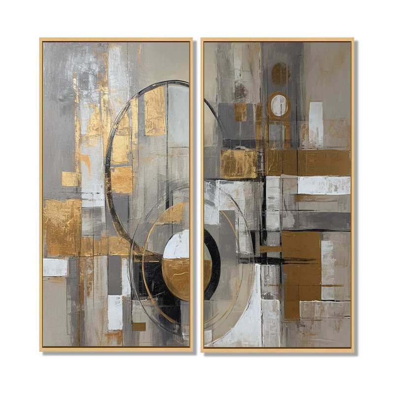 Or et gris, simplicité radicale I - art mural abstrait surdimensionné de style Mid-Century, 40" H x 40" W, Cream