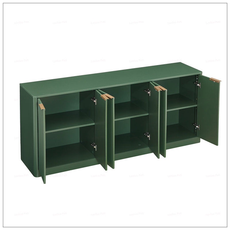 67-Inch Modern Wavy Sideboard With Curved Design, 6-Door Storage Cabinet For Kitchen, Bedroom, Or Living Room, Green