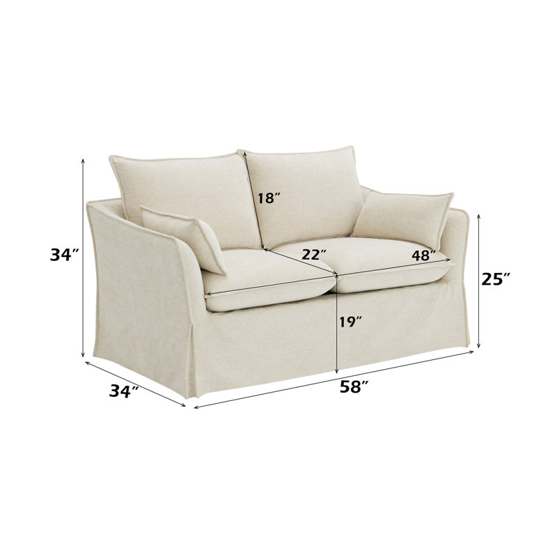 Causeuse Shane en lin beige avec 2 coussins