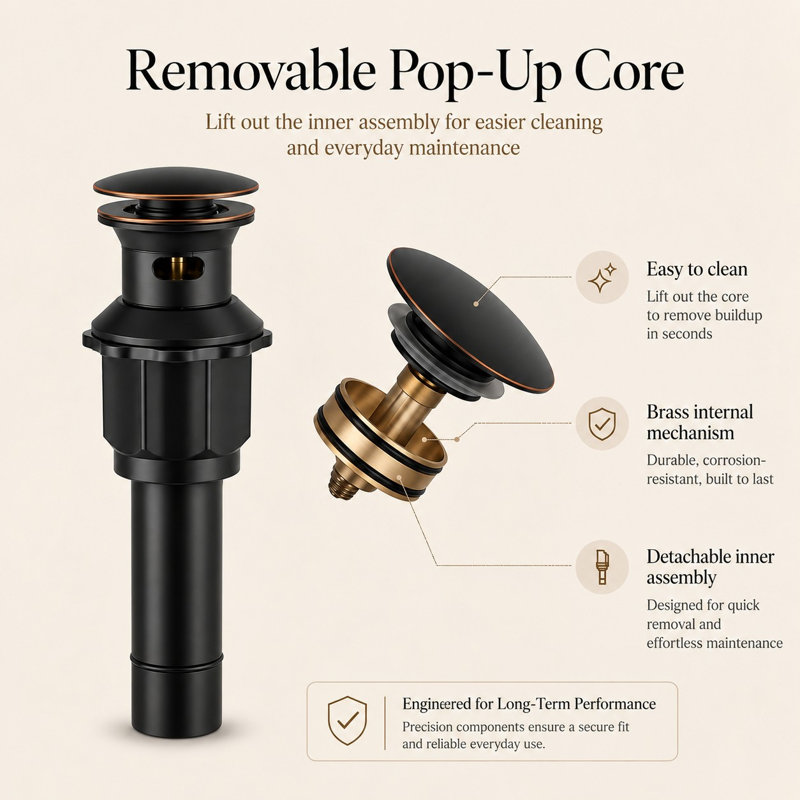 Bonde escamotable en acier inoxydable avec trop-plein, Bronze frotté à l'huile