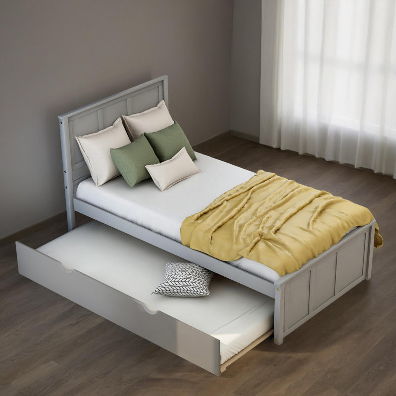 Structure de lit plateforme simple avec lit gigogne Eya, Gris