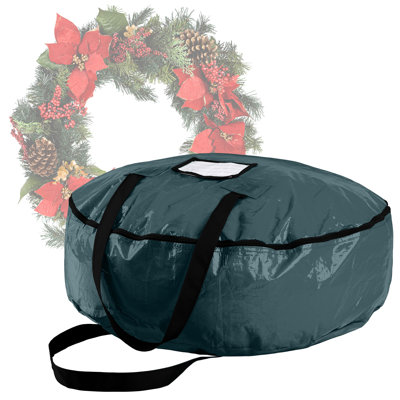 Christmas Wreath Storage Bag - 24-Inch Zippered Tote with Handles - Plastic Container for Artificial Holiday Wreaths and Garlands by Elf Stor