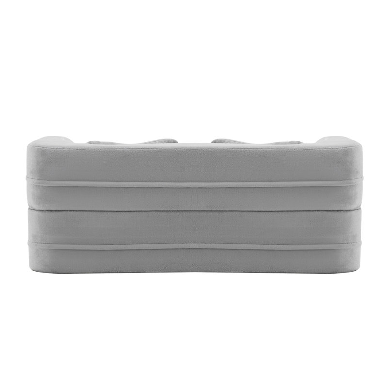 Grand canapé contemporain gris clair avec 4 coussins, canapé futon en tissu moelleux, matelas pliant en mousse haute densité