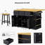 Grand îlot de cuisine de 53 pouces avec 2 tabourets de bar, prise de courant, support de rangement interne pour porte, chariot de rangement de cuisine sur 5 roulettes avec abattant, 5 supports latéraux ouverts, 3 tiroirs, pour la cuisine, la salle à manger, noir-1621325198