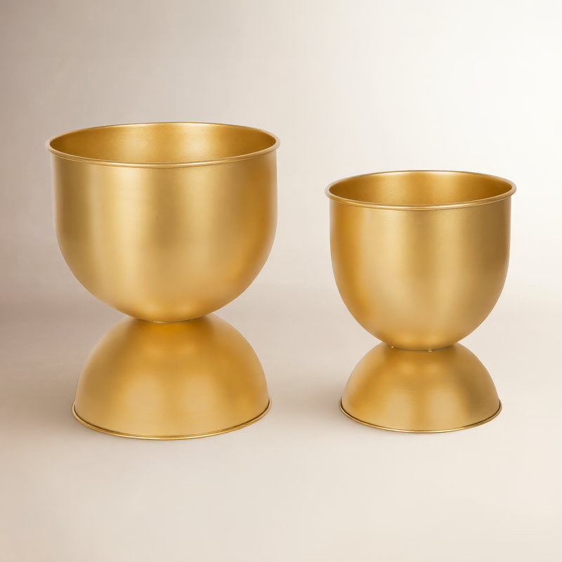Ensemble de pots à fleurs en métal 2 pièces Lonnie, Doré
