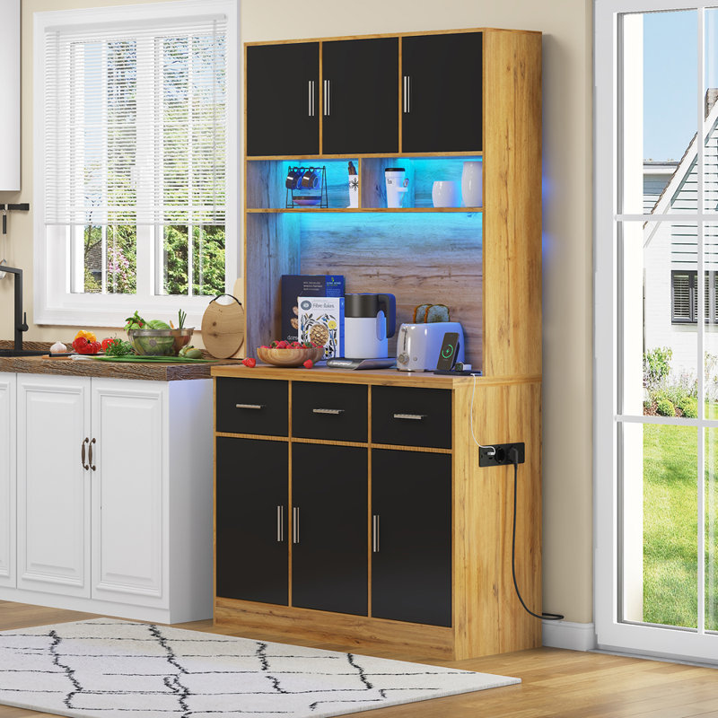 180cm Kitchen Pantry, Natural/Black