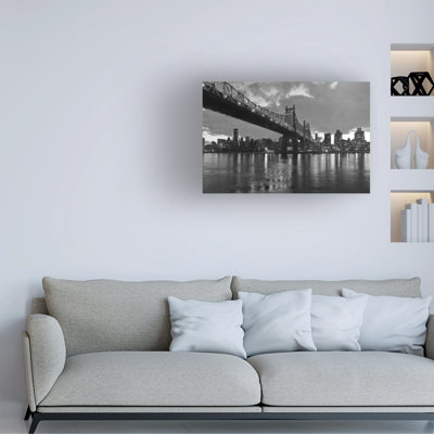 Wrapped Canvas Wall Art - Chris Bliss '59th St Bridge from Queens BW' Wall Art for Living Room, Bedroom, or Office Décor - 22x32