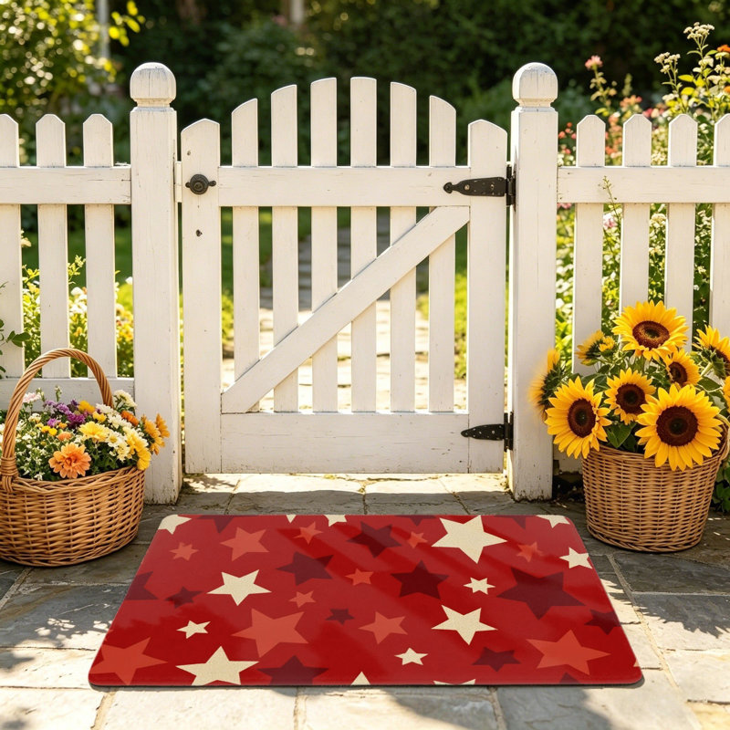 Tapis rouge à motif d'étoile pour l'extérieur et l'intérieur, 24 po x 36 po, rouge