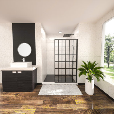 Porte de douche fixe à panneau simple sans cadre l 38 po x H 72 po entrée noire