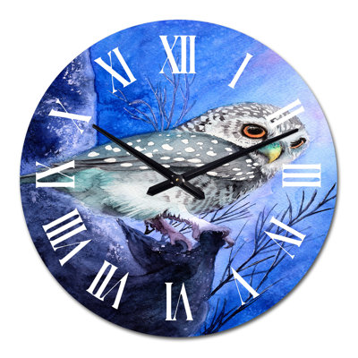 Scène de nuit avec un hibou tacheté - horloge murale traditionnelle