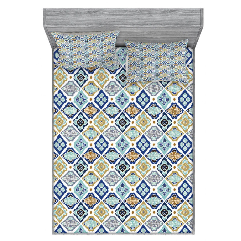 Microfiber Floral Sheet Set, Queen Sheet Set with Fitted Sheet