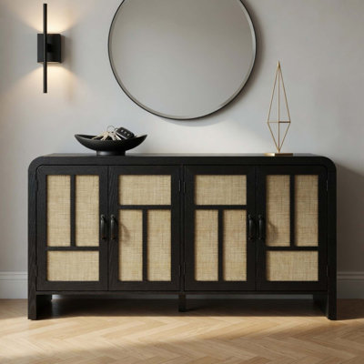 Buffet boho en rotin avec tablettes réglables
