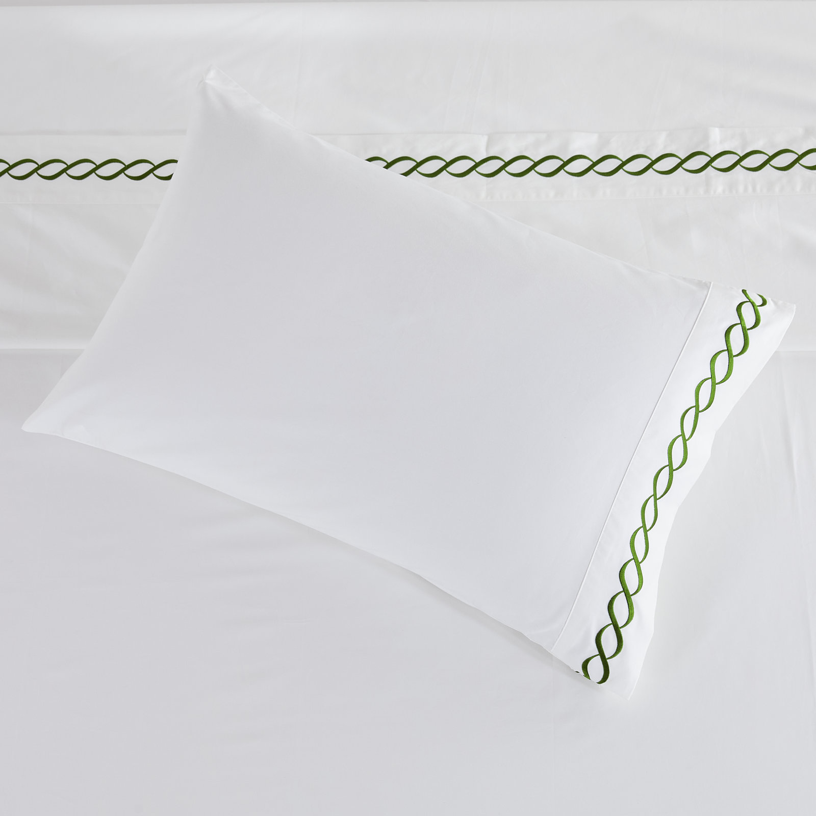 Barden Sateen Sheet Set, King Sheet Set with 2 Pillowcases, Green/White