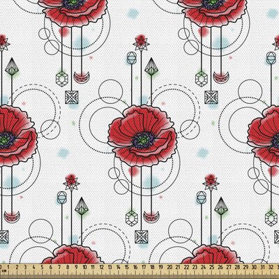 fab_55318_Ambesonne Tattoo Fabric By The Yard, Red Poppy Flowers With Geometric Details Arrows And Circles Watercolor Boho Fashion, Decorative Fabric -  East Urban Home, FE8A7341D0F4470A9296D43D85984DF5