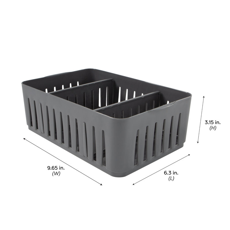 Medium Gray Plastic Stackable Organizer Bin with Adjustable Dividers