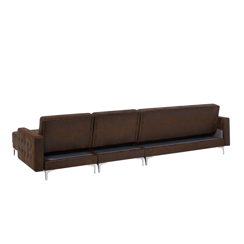 Finnegan 5 Seater Faux Leather Sofa Bed, Brown, Right Hand Facing