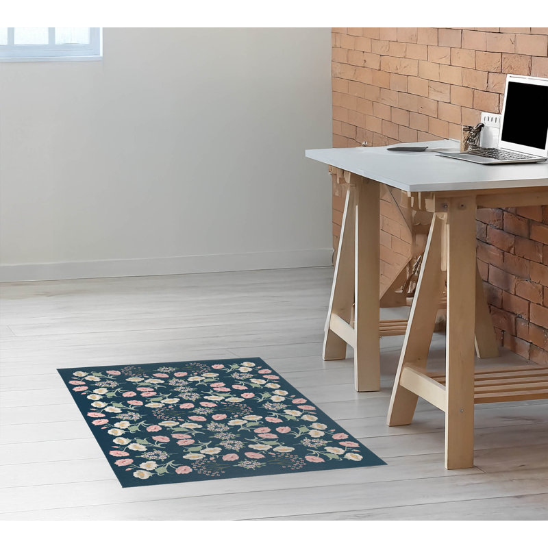 Tapis de bureau léger May Flowers, L 36 po x P 60 po, Marine