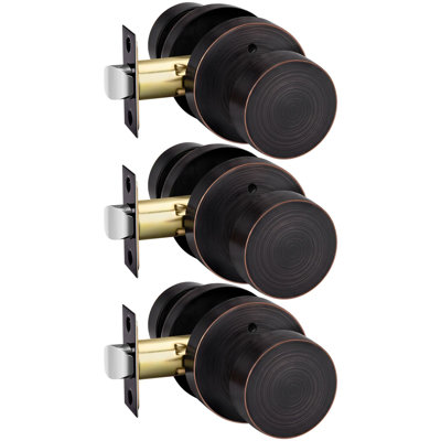 Intérieur des boutons de porte en bronze huilé, bouton de porte d'intimité en alliage de zinc, boutons de porte intérieurs pour salle de bain, bouton de porte de chambre à coucher, boule ronde robuste (paquet de 3)
