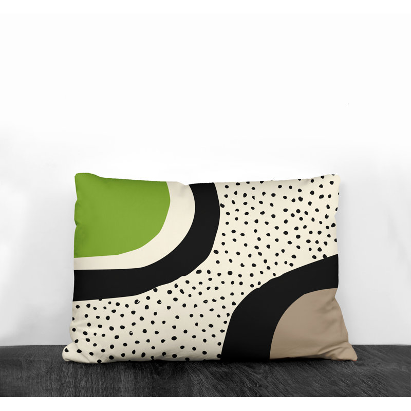 Coussin décoratif intérieur / extérieur en polyester filé Willow, Chartreuse / blanc cassé / beige / noir