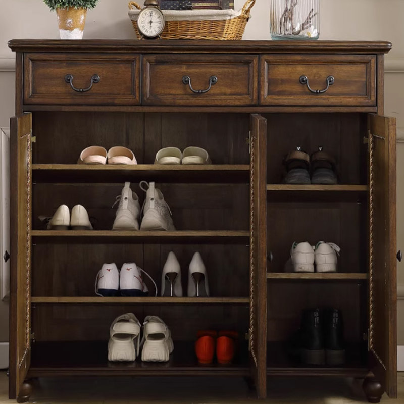 Banc de rangement en bois massif pour chaussures noir