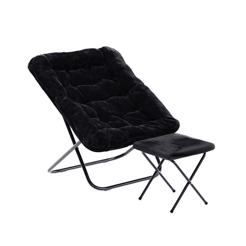 Fauteuil surdimensionné rembourré avec soucoupe et repose-pieds, Polyester noir