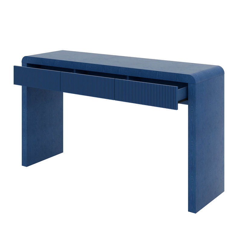Console rustique avec façade de tiroir cannelée, table d'entrée, Marine