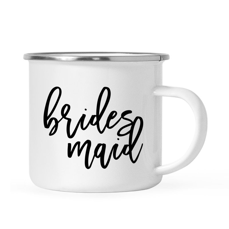 Cadeau de tasse de feu de camp en acier inoxydable, demoiselle d'honneur, paquet de 1, émail en métal à l'extérieur