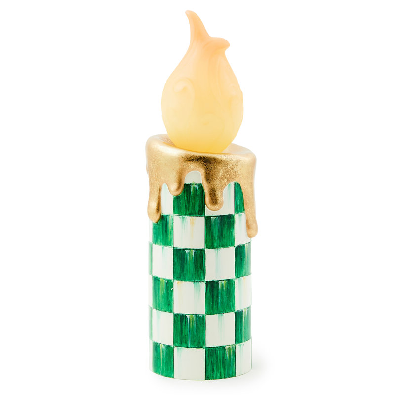 Cozy Christmas Illuminated Red Check Melting Candle, 11.25" H x 3.25" W x 3.25" D, Green/White