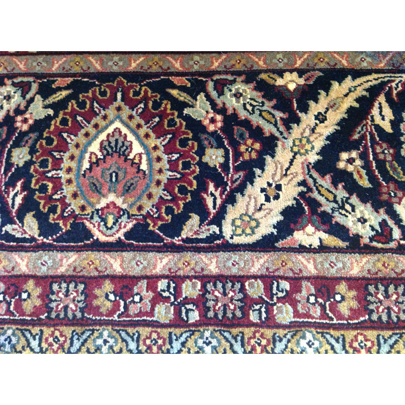 Tapis zone en laine rouge/bleu 9 pi x 12 pi en laine noué la à la main one-of-kind Kashan