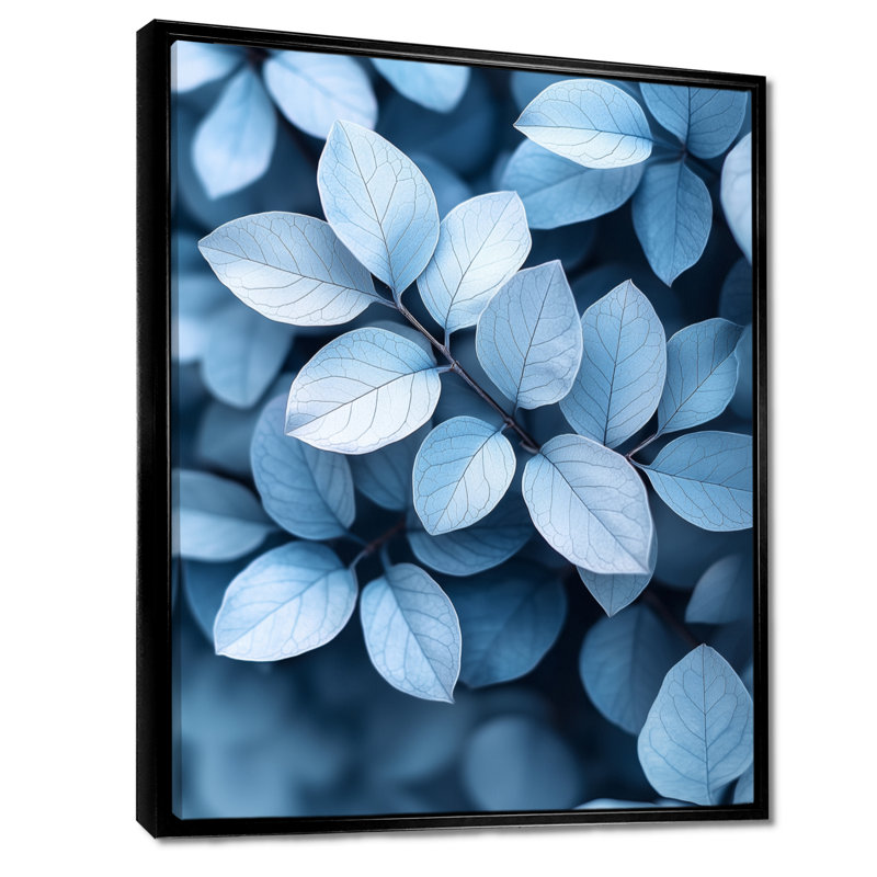 Minimalisme bleu fumé feuilles II - feuilles, art mural, Noir, Impression encadrée sans passe-partout, H 20 po x l 12 po