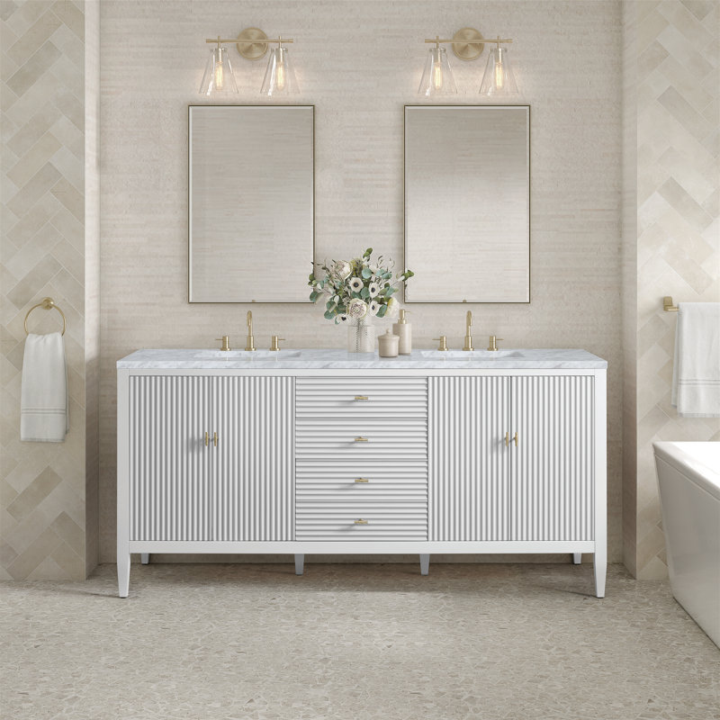 Myrrin 72'' W Double Vanity, Bright White, Carrara White, 8" Widespread