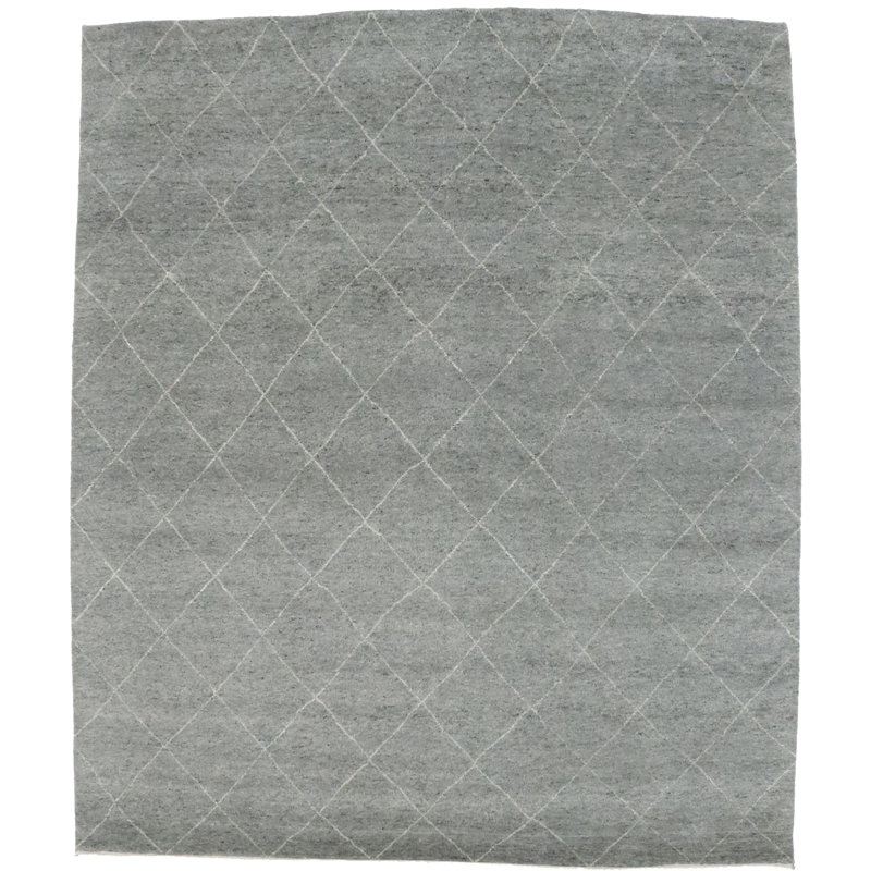 Tapis gris floral en laine noué à la main