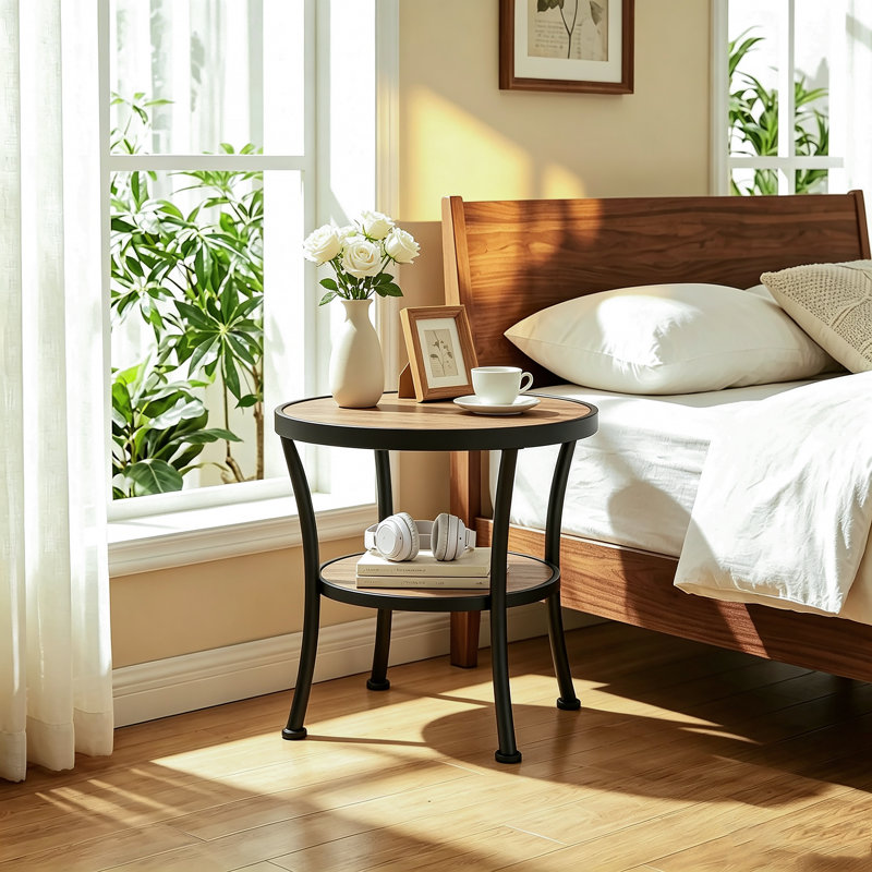 Table de bout en bois avec rangement Aderes, Gris brunâtre / bronze foncé