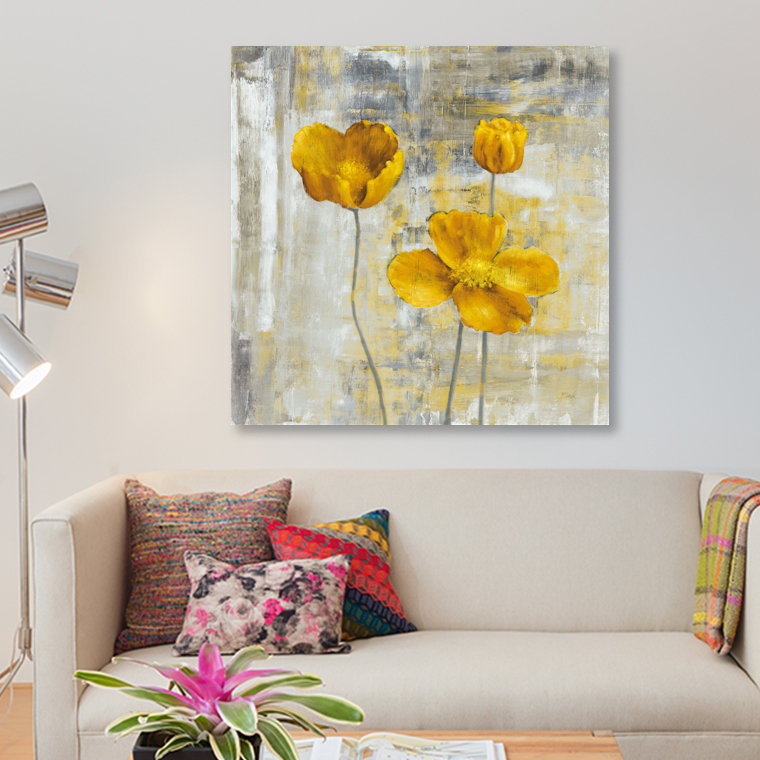« yellow fleurs ii », impression sur toile, H 37 po x l 37 po x P 1,5 po, Toile tendue, Pas de tapis