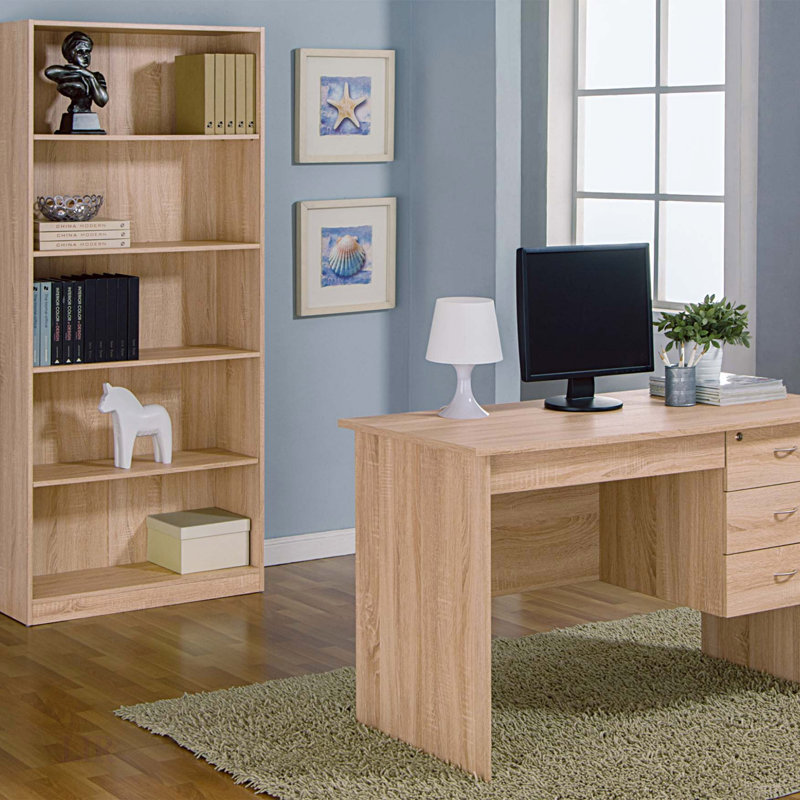 Bureau d'étudiant à trois tiroirs verrouillables avec glissières en métal et panneau de modestie, idéal pour le rangement sécuritaire et les espaces de travail organisés.