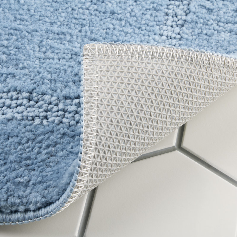 Tapis de bain lavable à la machine à bordure touffetée ultra moelleux Town and Country Country 20 po x 32 po, Bleu