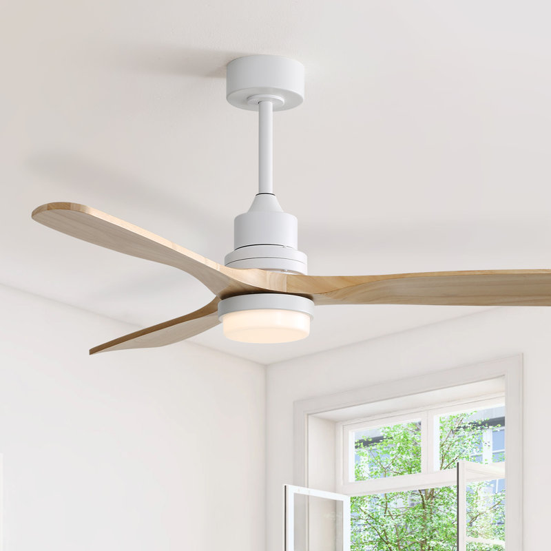 Ventilateur de plafond à DEL standard Kemp, Blanc avec pales beiges