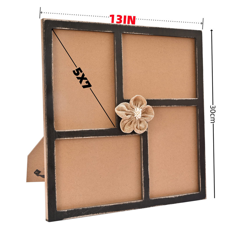Collage Picture Frame 5X7 4-Opening Rustic Farmhouse Collage Photo Frames 4X6 With Mat Family Muti Frame For Wall Decor Hanging Or Tabletop Display Black