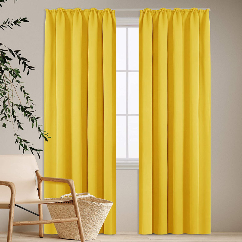 Deavin Blackout Curtain Pair, Width 140 x Drop 210cm, Lemon Yellow