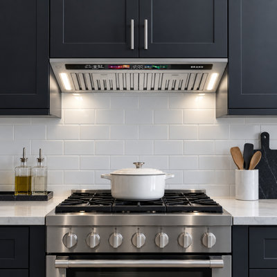 Hotte Brano encastrable 30 po, contrôle intelligent de la voix / du geste / tactile 900 Cfm, hotte aspirante à 4 vitesses, hotte de cuisine en acier inoxydable avec filtre à charbon, convertible à conduit / sans conduit