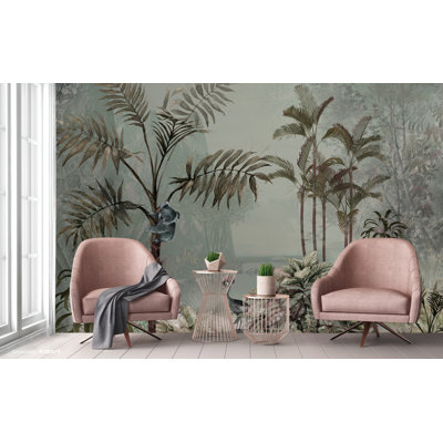 Papier peint faune forêt tropicale, koala et grue, scène de jungle