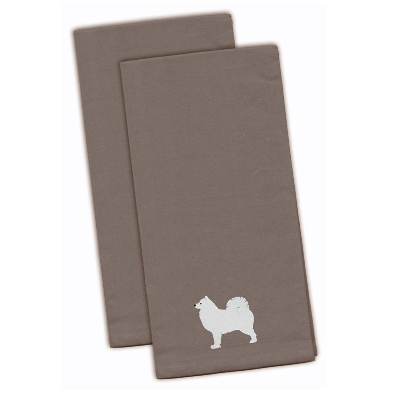 Cotton Embroidered Tea Towel Kitchen Towel, Gray, 28" H x 19" W x 0.1" D