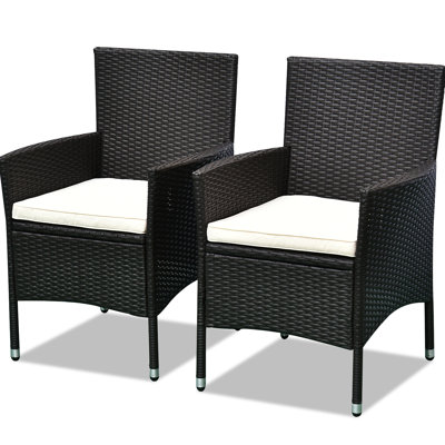 2 chaises de salle à manger en rotin et osier avec coussins et pieds antidérapants, ensemble de chaises de patio empilables