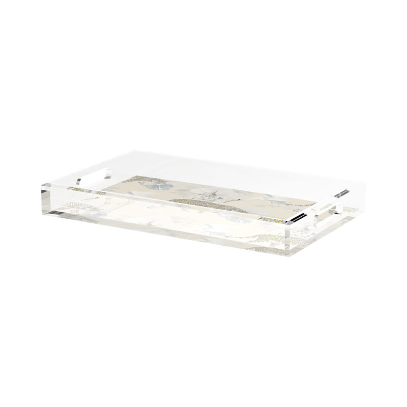 Leopard Walk Acrylic Rectangle Decorative Tray, 17"W x 10.5"D x 2"H, Cream