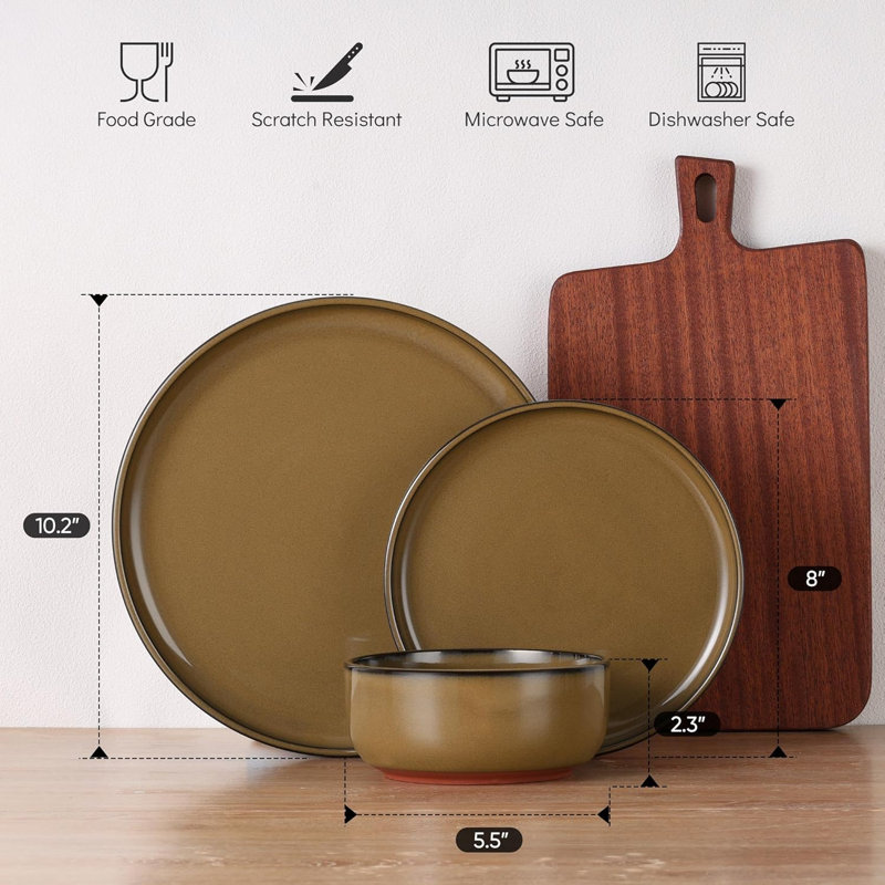 Stoneware Dinnerware - Service for 4, Camel Brown