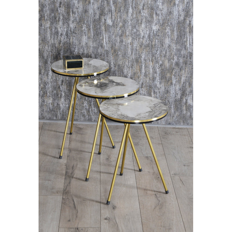 Alaia Living Room Table Set, White Marble
