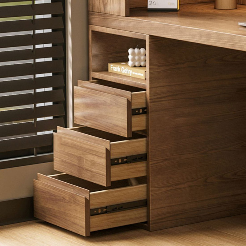 Bureau en bois massif avec bibliothèque et bureau, H 72,83 po x l 55,12 po x P 23,62 po, Retour à gauche