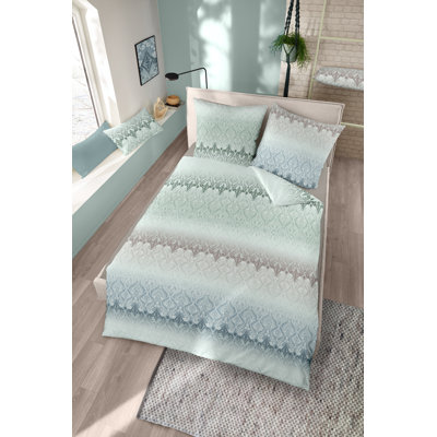Mintgrün/blauer Satin-Bettbezugssatz