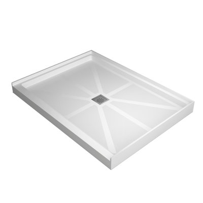 Base de douche 48 po L 48 po x l 36 po x H 4 po à simple seuil avec drain central et surface antidérapante pour salle de bain, blanc